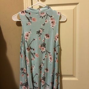 Floral Mint Blue Knee High Flowy Dress Size Medium